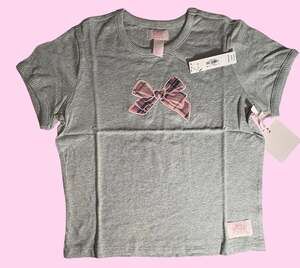 Victoria's Secret PINK x LoveShackFancy Gray Bow Embellished Baby Tee